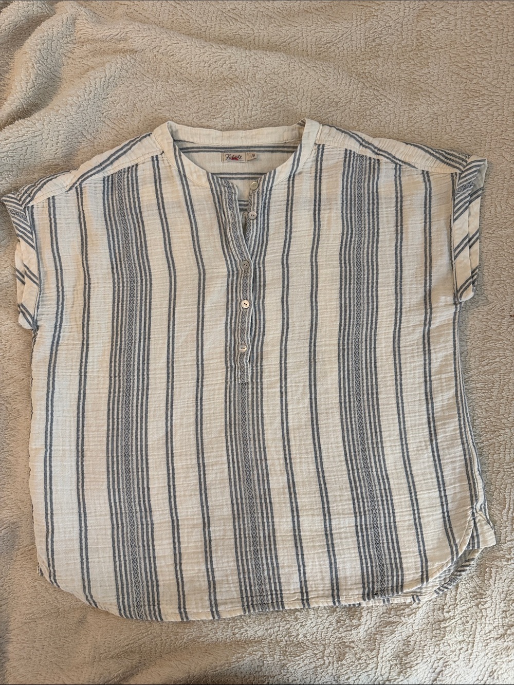 Faherty Womens Cap Sleeve Blue Striped Gauze Top Large